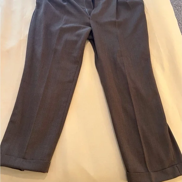 Oscar de la Renta Chocolate Wool-Blend Trousers - Picture 3 of 4